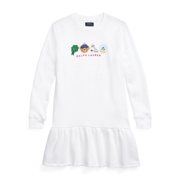 Polo Ralph Lauren White Baby Girls Logo Fleece Dress Holiday Christmas Sz 2T - Picture 1 of 6